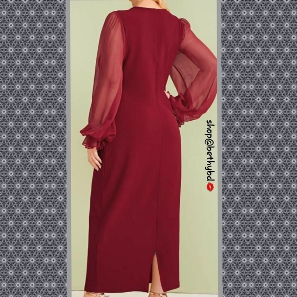 Cranberry Red💼  5🌟rated Dress w/ sheer bishop sleeve! Last One! - Picture 4 of 6